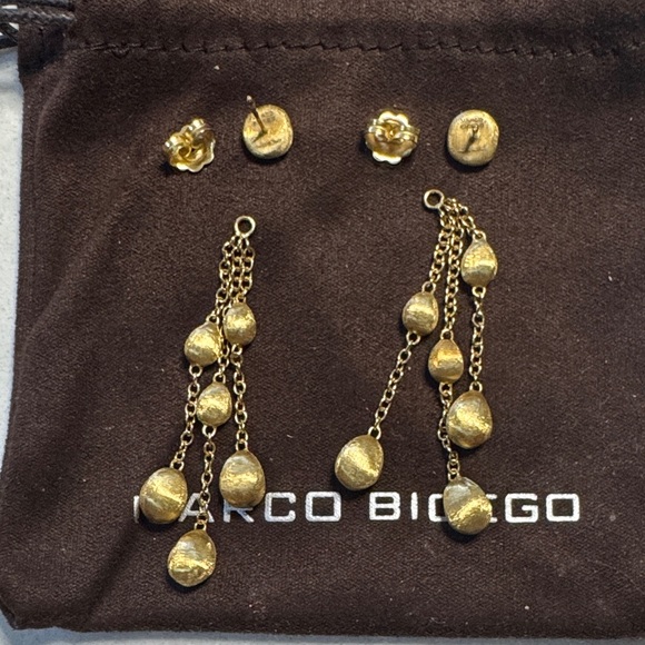 Authentic Marco Bicego Gold studs with Chain Drop Earrings - Picture 2 of 5